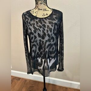 Frank Lyman Design Black and Tan Patterned sheer underlay with mesh top size 6